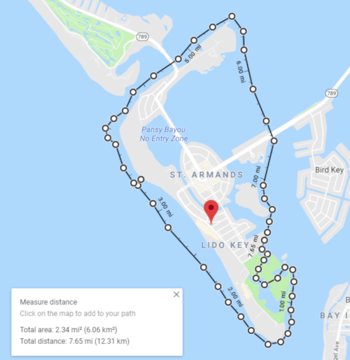 Circumnavigating Lido Key in Sarasota FL.  Approx 7.65 mile kayak trip.